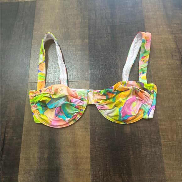 Apres June Celine Ruched Underwire Watercolor Bikini Top Size Large - Picture 2 of 9